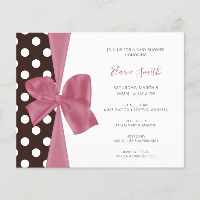Papier Budget Bow Girl Baby Shower Invitations (Devant)