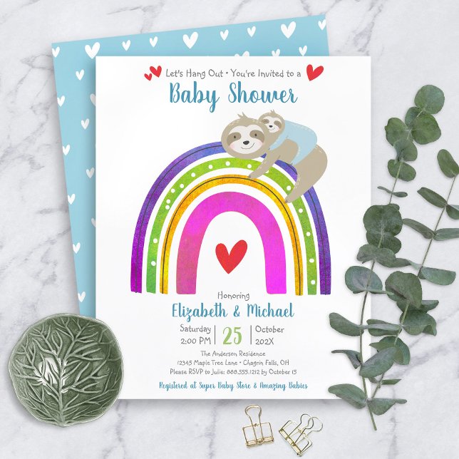 Papier Budget Boy Baby shower Sloth Rainbow Invitation (Créateur téléchargé)