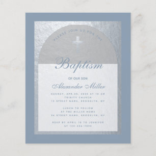 Papier Budget Boy Baptism Dusty Blue Silver Invitation
