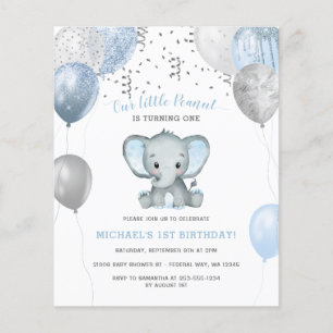 Papier Budget Boy Elephant Ballons 1er Invitation d'anniv