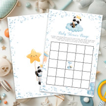 Budget Boy Panda Bear Blue Baby shower Bingo Card