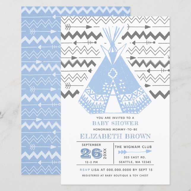 Papier Budget Boy Tribal TeePee Baby Shower Invitations (Devant / Derrière)