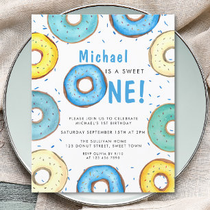 Papier Budget Boy's First Birthday Blue Donut Invitation
