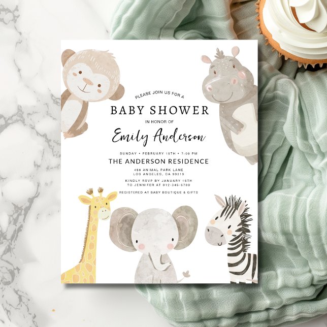 Papier Budget Boys Safari Animaux Baby shower Invitation (Créateur téléchargé)