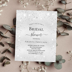 Papier Budget bridal shower silver glitter invitation