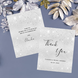 Papier Budget bridal Shower silver glitter thank you card