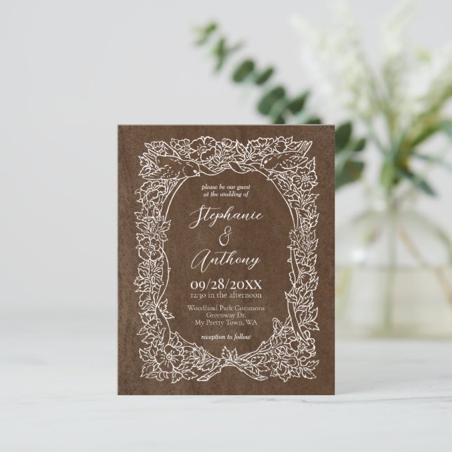 Papier Budget Brown Automne Faire-part de mariage Floral (Debout devant)
