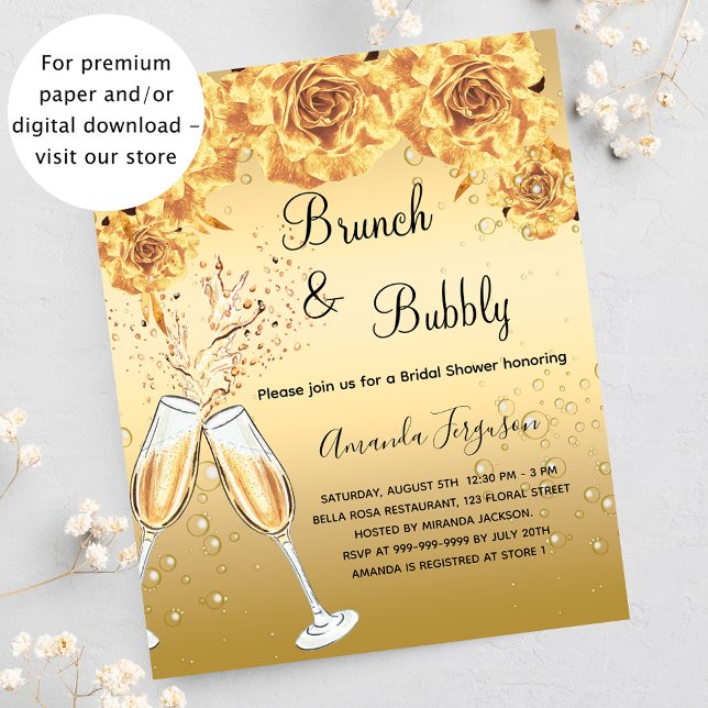 Papier Budget Brunch Bubbly Fête des mariées or invitatio (Créateur téléchargé)