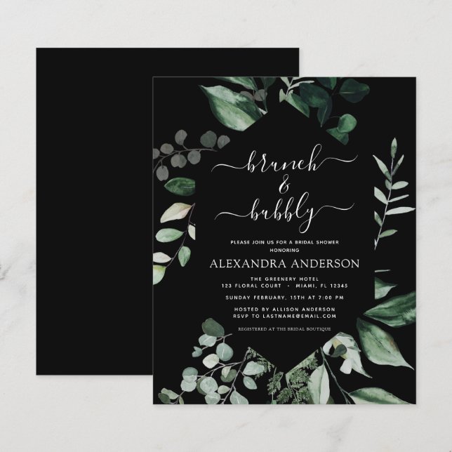 Papier Budget Brunch & Fête des mariées Bubbly Black Gree (Devant / Derrière)