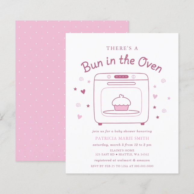 Papier Budget Bun In The Oven Pink Baby Girl Baby Shower (Devant / Derrière)
