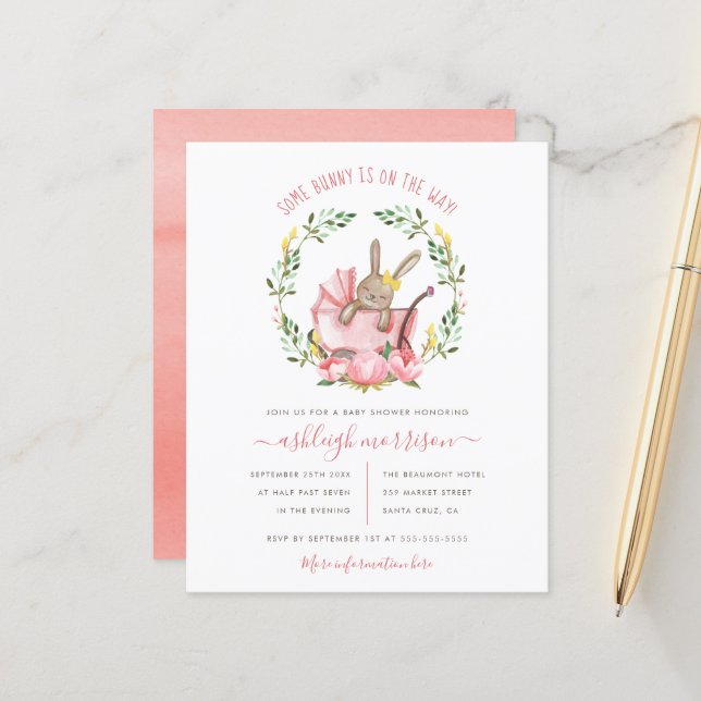 Papier Budget Bunny & Fleurs d'aquarelle Baby shower fill (Devant/Arrière en situation)