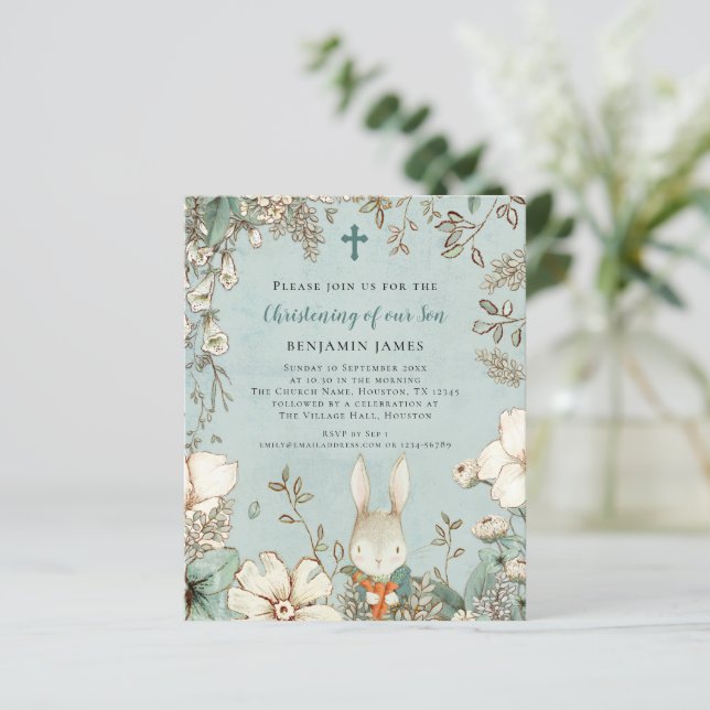 Papier Budget Bunny Photo Boy Christening Baptême Invitat (Debout devant)