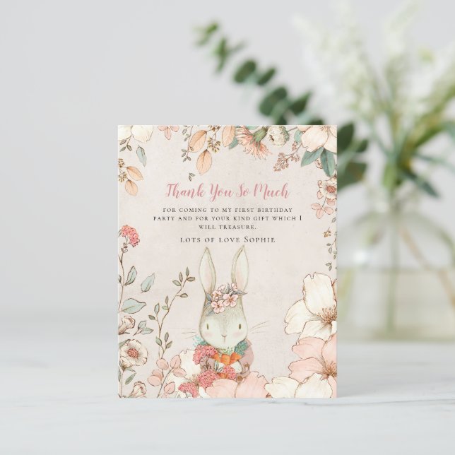 Papier Budget Bunny rose fille premier anniversaire Merci (Debout devant)