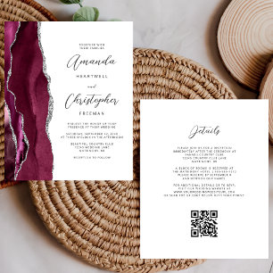 Papier Budget Burgundy Argent Agate QR Code Mariage