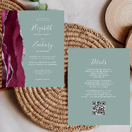 Papier Budget Burgundy Argent Agate Sage QR Code Mariage
