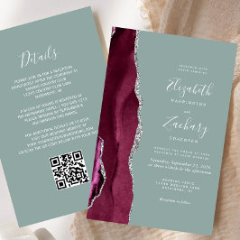Papier Budget Burgundy Argent Agate Sage QR Code Mariage