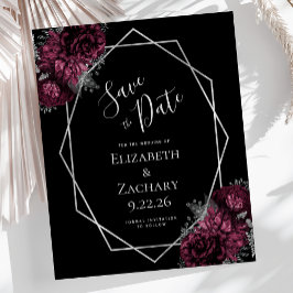 Papier Budget Burgundy Argent Floral Mariage noir