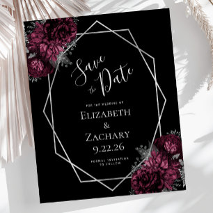 Papier Budget Burgundy Argent Floral Mariage noir