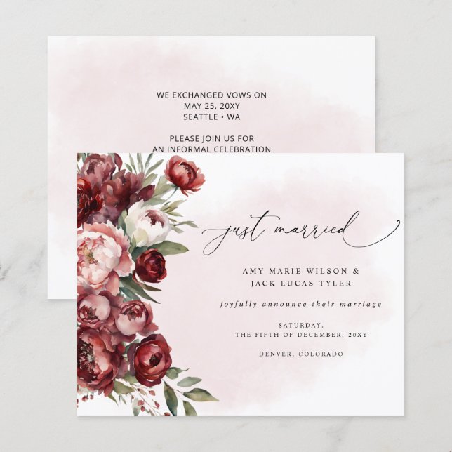 Papier Budget Burgundy Blush Floral Mariage Faire-part (Devant / Derrière)