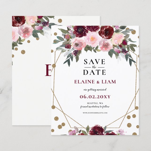 Papier Budget Burgundy Blush Gold Floral Enregistrer la d (Devant / Derrière)