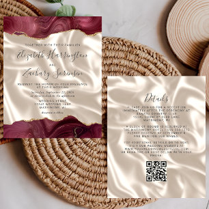 Papier Budget Burgundy Gold Agate Silk QR Code Mariage
