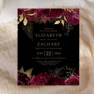 Papier Budget Burgundy Gold Floral Dark Wedding Invitatio