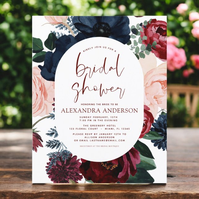 Papier Budget Burgundy Marine Blue Floral Fête des mariée (Créateur téléchargé)