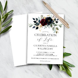 Papier Budget Burgundy Marine Floral Memorial Invitation