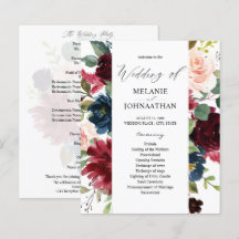 Budget Burgundy Marine Pink Floral Wedding Program