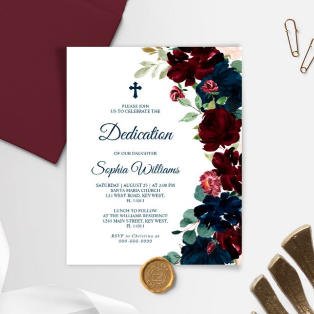 Papier Budget Burgundy & Navy Blue Dedication Invitation (Créateur téléchargé)