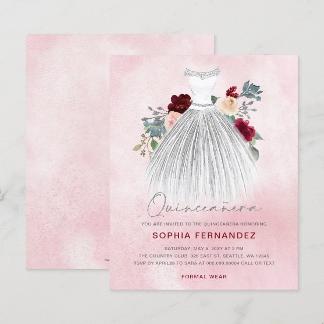 Papier Budget Burgundy parties scintillant en argent robe (Devant / Derrière)