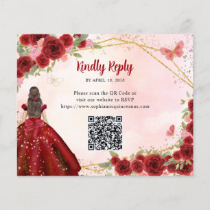 Papier Budget Burgundy Red Gold Floral Princess QR RSVP