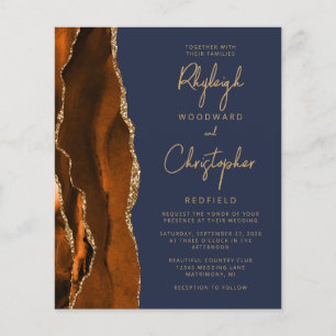 Papier Budget Burnt Orange Agate Blue Wedding Invitation