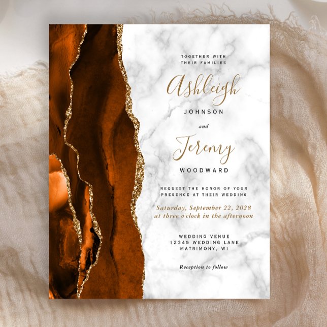 Papier Budget Burnt Orange Agate Marbre Mariage Invitatio (Créateur téléchargé)