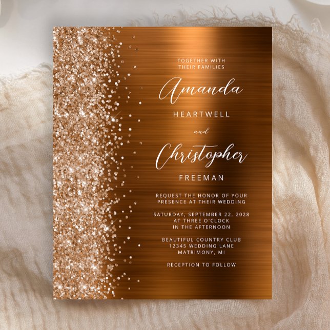 Papier Budget Burnt Orange Glam Metallic Wedding Invitati (Créateur téléchargé)