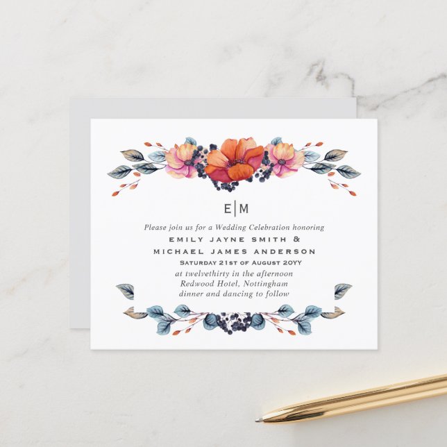 Papier Budget Burnt Orange Green Wedding Invitations (Devant/Arrière en situation)