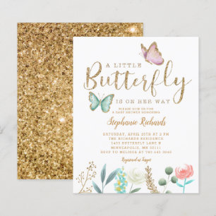 Papier Budget Butterfly Garden Baby shower d'or Invitatio