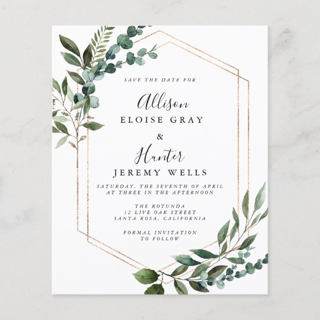 Papier Budget cadre floral Enregistrer la date (Devant)