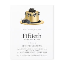 Budget Cake Gold Black 50e anniversaire Invitation