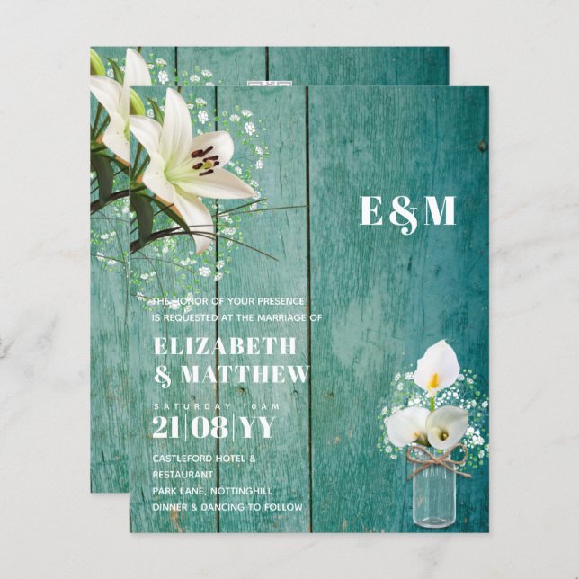 Papier BUDGET Calla Lilies Chic Shabby Mariage Invitation (Devant / Derrière)