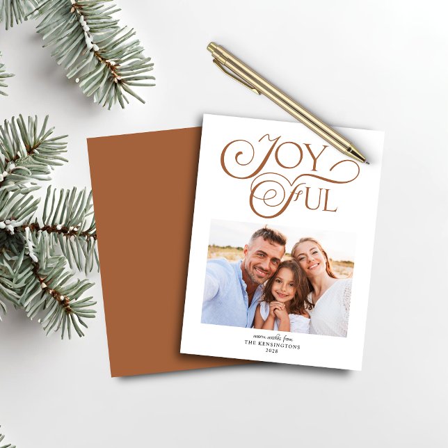 Papier Budget Caramel en terre cuite Noël Joyeuse photo (Budget Terracotta Caramel Christmas Joyful Photo Card)