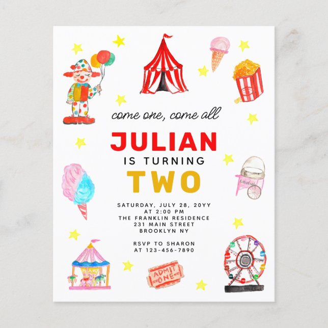 Papier Budget Carnaval Cirque Tente Clown Popcorn Anniver (Devant)