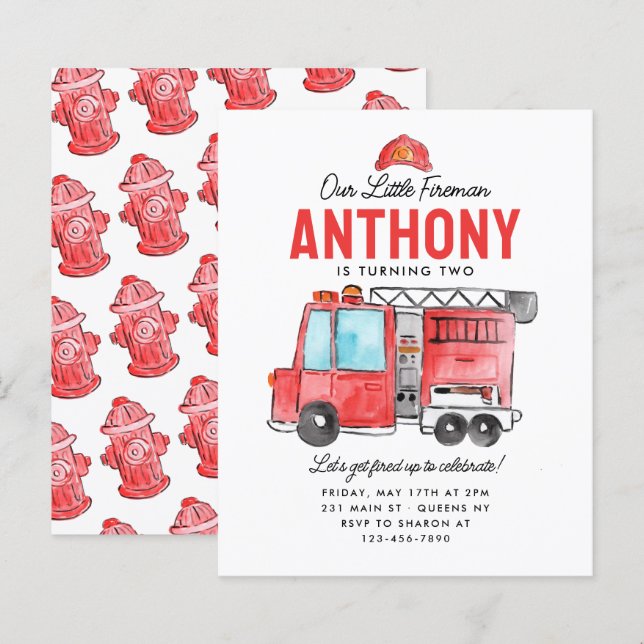 Papier Budget Casque de pompier petit feu Camion Annivers (Devant / Derrière)