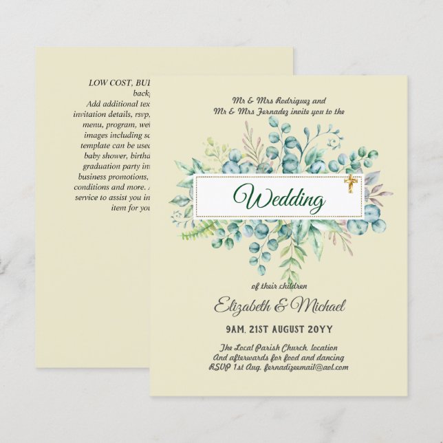 Papier Budget CATHOLIQUE MARIAGE chrétien INVITATIONS ver (Devant / Derrière)