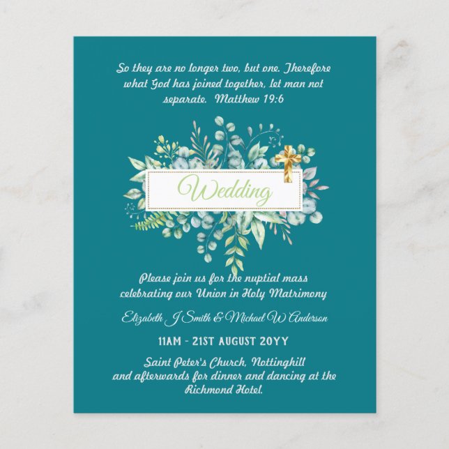 Papier BUDGET Catholique Mariage Invitations Croix de ver (Devant)