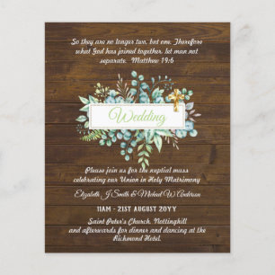 Papier BUDGET Catholique Mariage Invitations Croix de ver