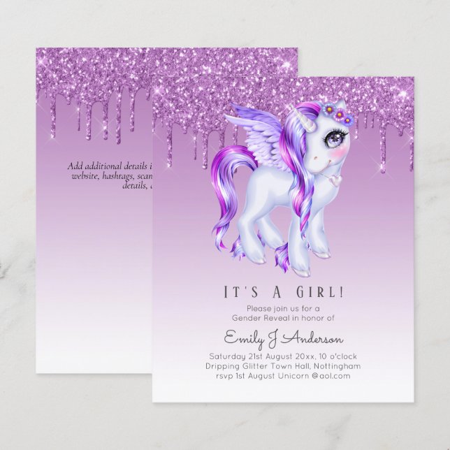 Papier BUDGET C'est une fille Glittery Baby shower Unicor (Devant / Derrière)