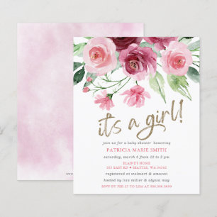 Papier Budget C'est une fille Rose Bourgogne Floral Baby