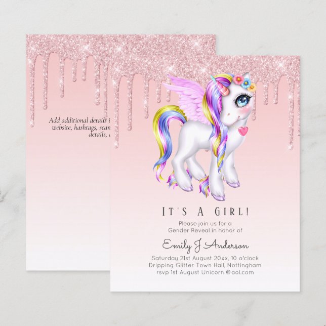 Papier BUDGET C'est une licorne pailletée Fête de naissan (Devant / Derrière)