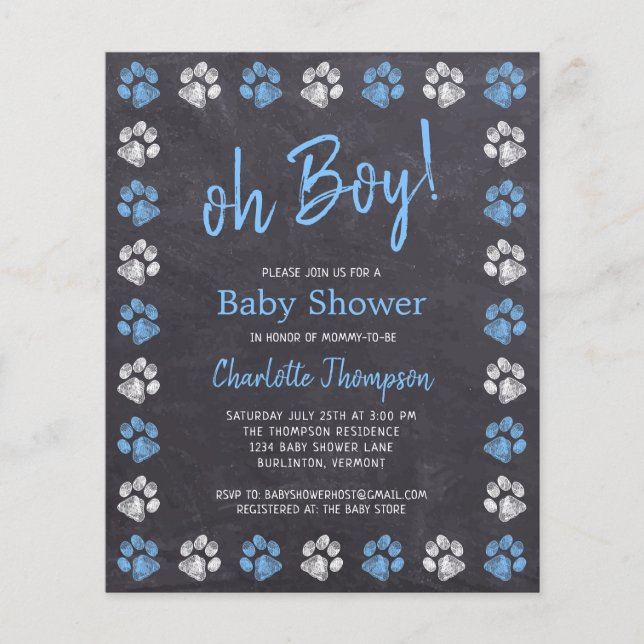 Papier Budget Chalkboard Empreintes de pattes Blue Boy Ba (Devant)